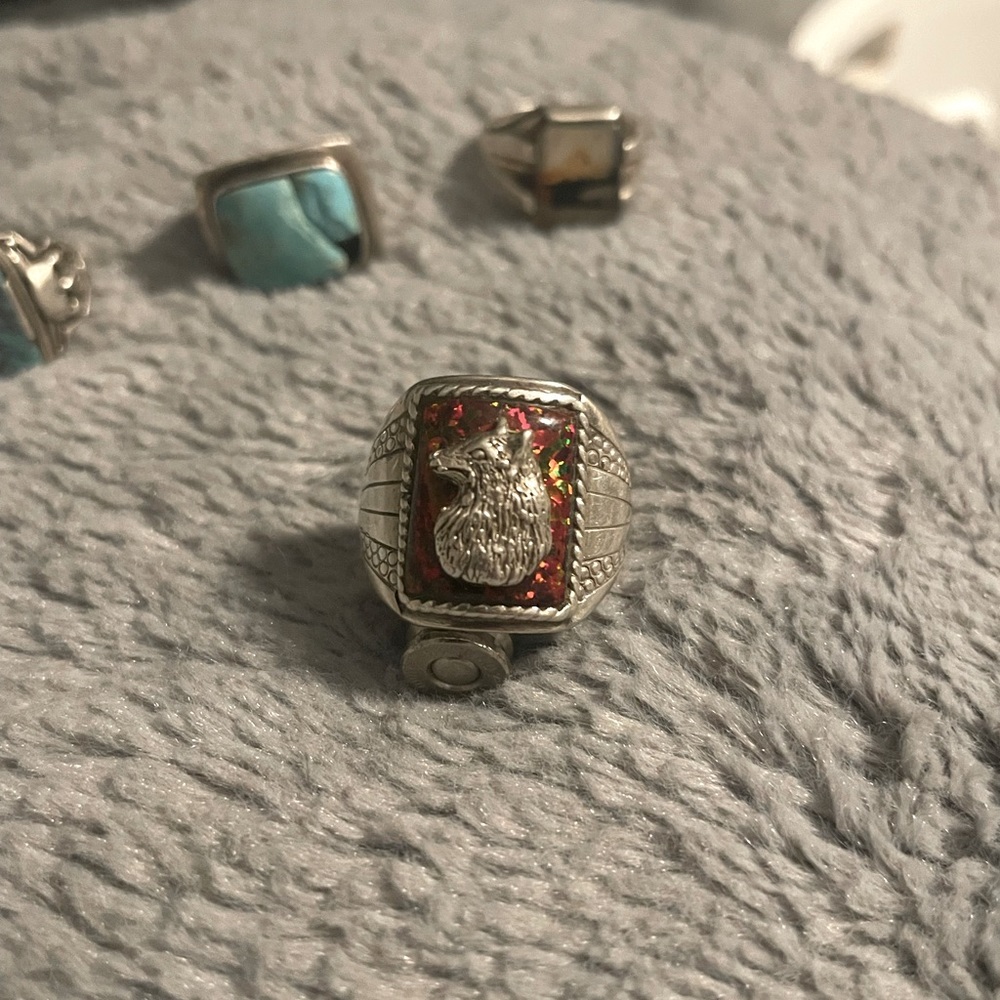 60s era Glen Willie, fire Opal wolf ring